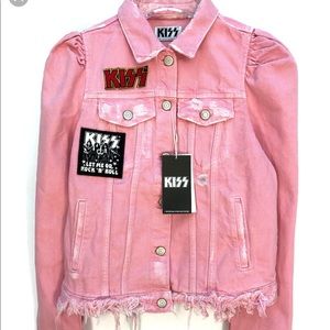 Zara Pink Trafaluc Women KISS Band Denim Jacket